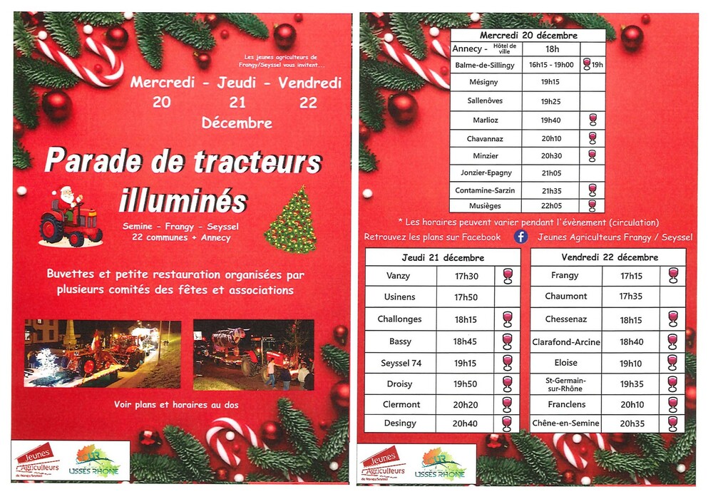 Horaires défilé tracteur Noël Frangy