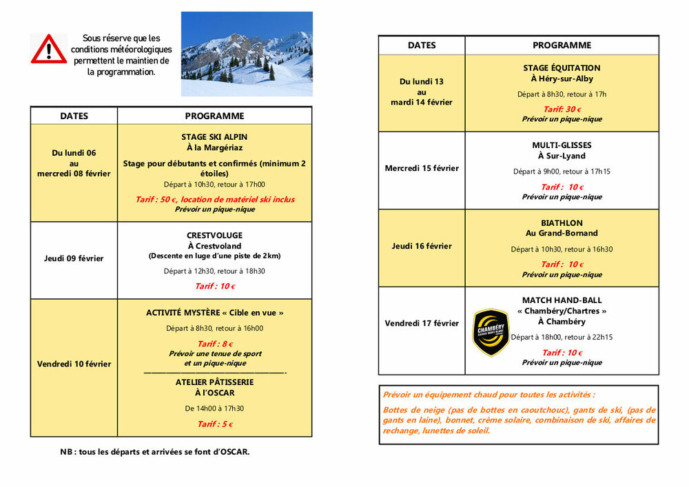 programme oscar hiver 2023
